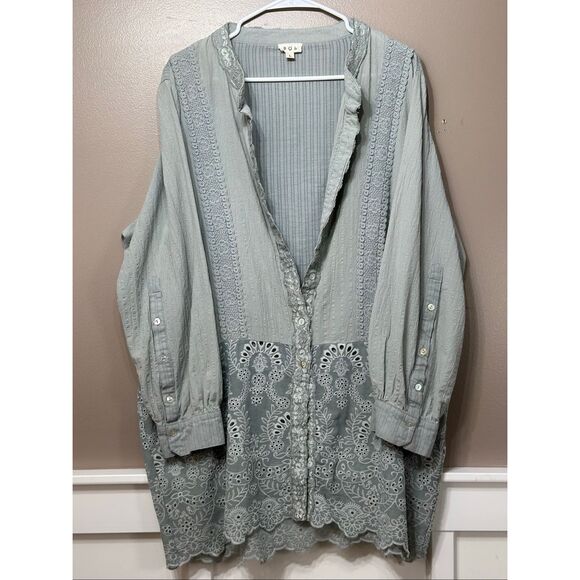 NWOT POL "See You at the Horse Range" Relaxed Fit Lace Eyelet Tunic Button Up L - Picture 3 of 12